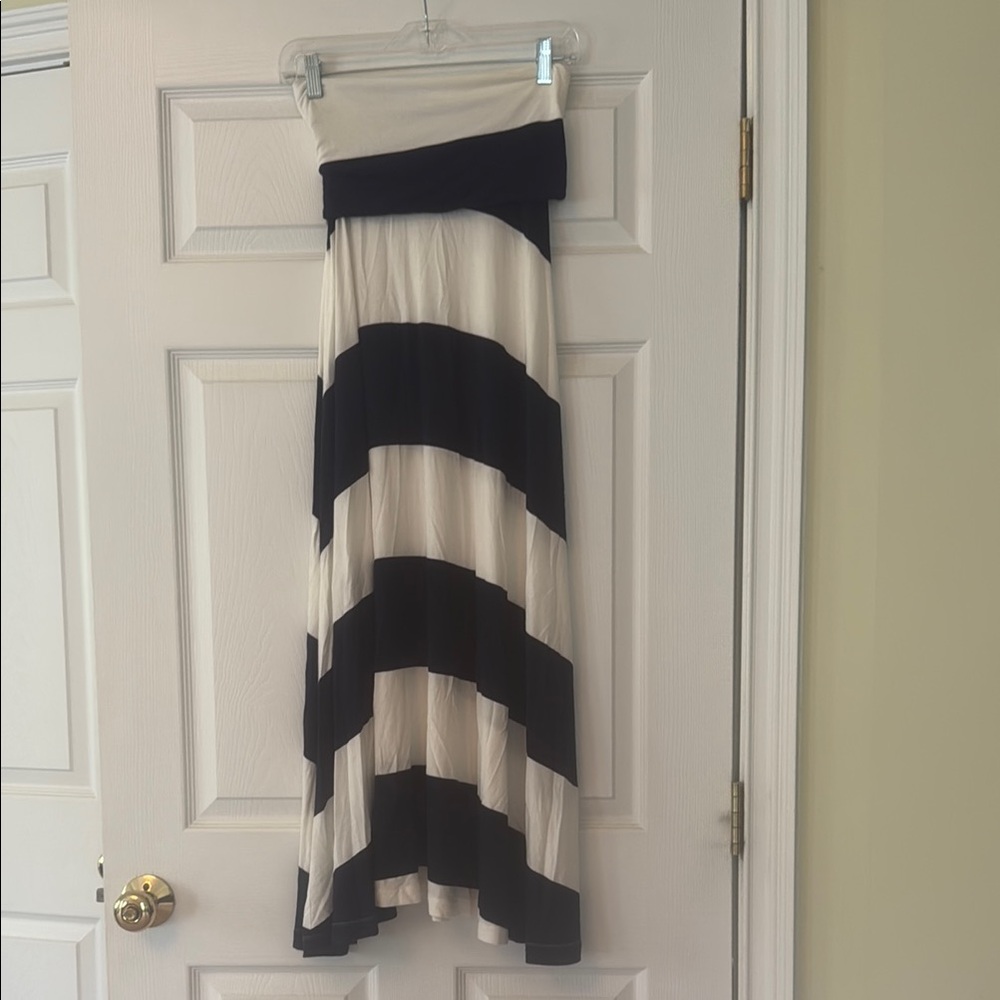 GAP Navy and White Striped strapless maxi Dress